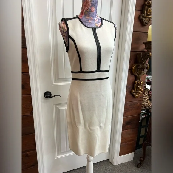Calvin Klein White Sweater Dress with Leather Accents- NWT! - Picture 2 of 5